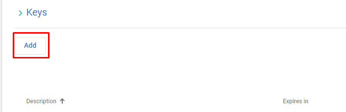 Application create Administration key