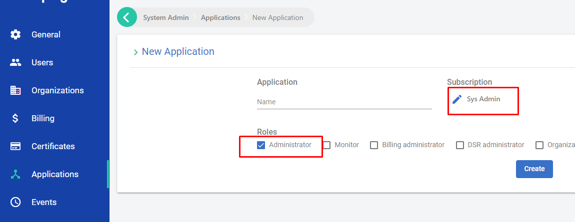 Create application Sys Adm