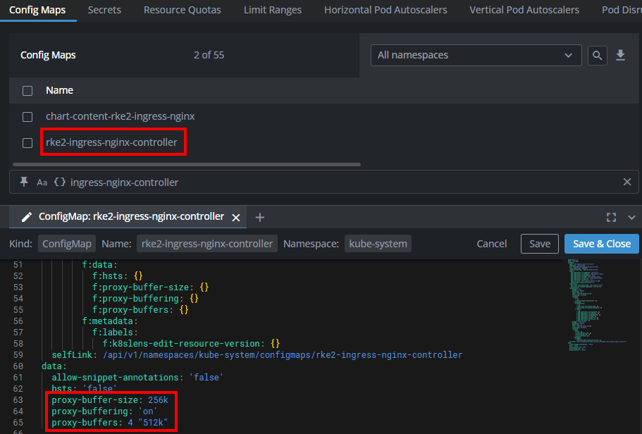 Proxy buffer configuration on Kubernetes