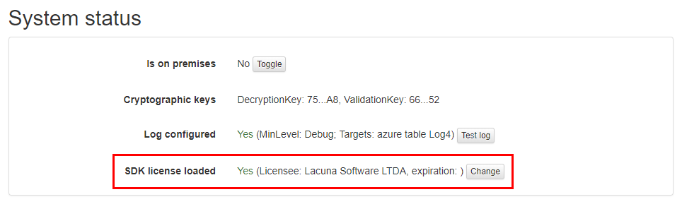 SDK license loaded item on the Rest PKI system status screen
