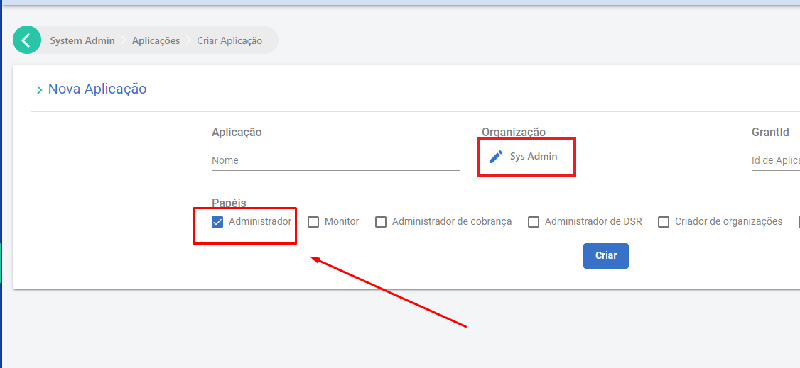 Create application Sys Adm