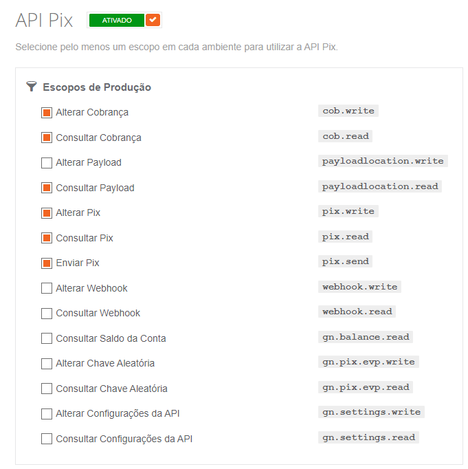 Gerencianet API scopes