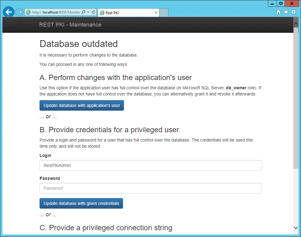 Database update page