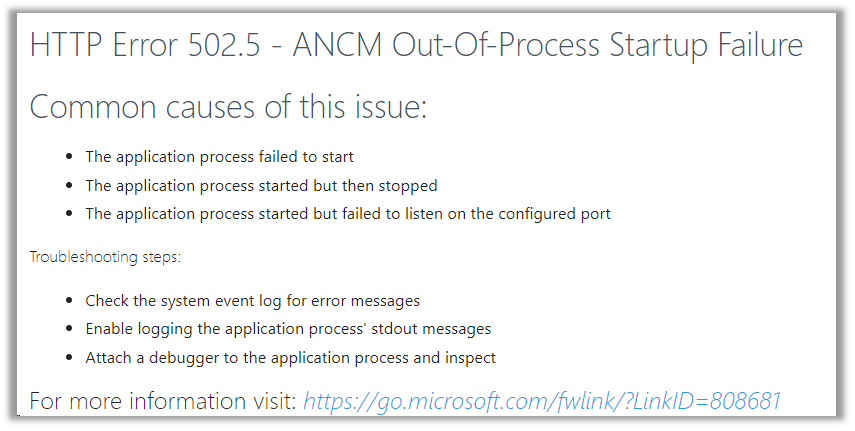 HTTP Error 502 5 ANCM Out Of Process Startup Failure Windows Server 